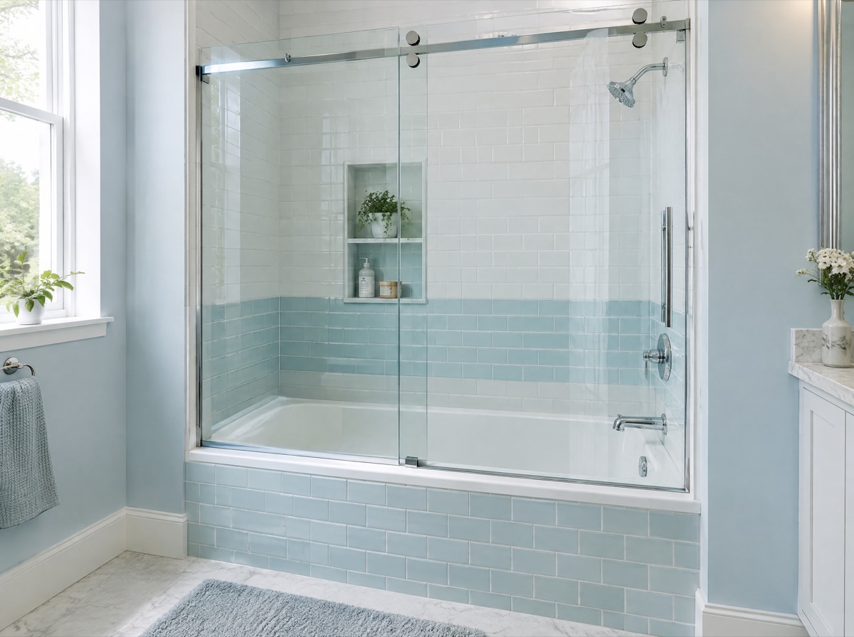 Tub and Bath Glass in a modern bathroom